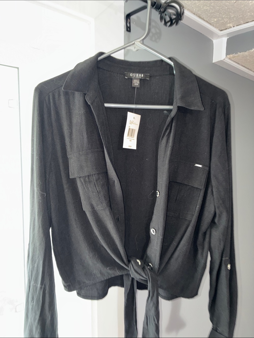 GUESS Black Tie-Front Shirt Jacket